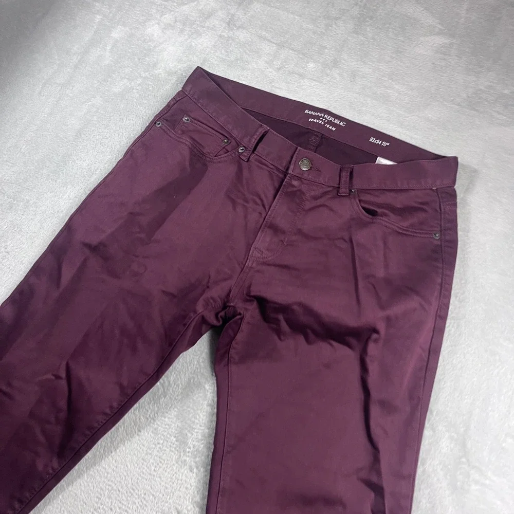 Banana Republic Travel Jean Mens 32x34 Slim Fit Burgundy Plum Stretch Pants